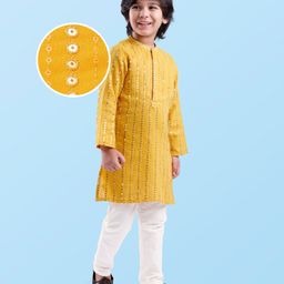 Babyhug Woven Full Sleeves Sequin Embroidered Kurta Pyjama Set - Yellow-image-66