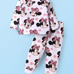 Babyhug Disney Single Jersey Knit Full Sleeves NightsuitWith Minnie Mouse Graphics - White & Pink-image-47