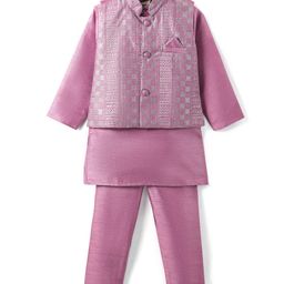 Ridokidz Full Sleeves Solid Kurta Pyjama With Sequin Embellished & Embroidered Jacket - Onion Pink-image-62