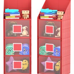 Kuber Industries Pack of 2 Hanging Almirah | Folding Baby Almirah | 4 Compartments Storage Almirah | Hanging Wall Almirah | Wardrobe Organizer for Cloth-Shoes-Toys | Hathkadi | Red-42