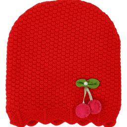 Kid-O-World Cotton Cherry Patch Detailed Honeycomb Designed Beanie - Red-image-56