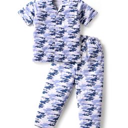 Teddy Sinker Knit Half Sleeves Co-Ord Night Suit With Gaming Controller Print - Navy Blue-image-73