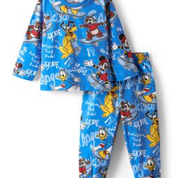 Babyhug Disney Single Jersey Knit Full Sleeves Co-Ord Night Suit With Mickey & Friends Print - Blue-picture-31