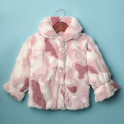 Little Kangaroos Woven Full Sleeves Fur Winter Jacket - Pink-picture-13