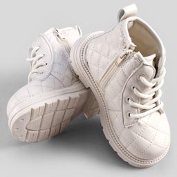 Babyoye Quilted Design Winter Boots With Zipper & Lace Up Closure - White-image-84