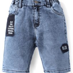 Olio Kids Denim Knit Shorts With Text Print - Light Blue-image-68