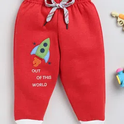 Wonderchild Fleece Woven Rocket Patch Detailed Joggers - Red-picture-0