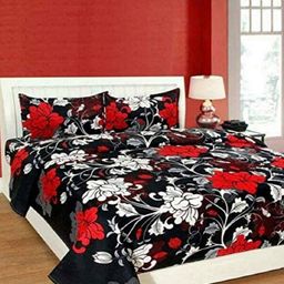 Aura Black & Red Floral 144 TC King Bedsheet with 2 Pillow Covers-image-64