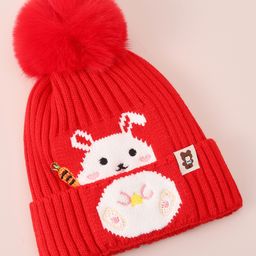 Babyhug Woollen Cap With Bunny Design - Red image 2