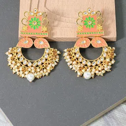House of Pataudi Gold Plated Kundan Studded & Pearl Beaded Dangler Earrings-30