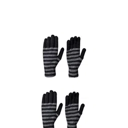 LOOM LEGACY Men Striped Acrylic Winter Gloves-image-78