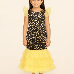 BAESD Girl Heart Printed Round Neck Flutter Sleeves A-Line Maxi Dress-image-69