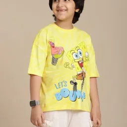 Kidsville Sponge Bob Squarepants Printed Yellow Oversized T-Shirt For Boys-image-61