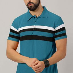 THE BEETEL HOUSE Men Striped Polo Collar T-shirt-image-95