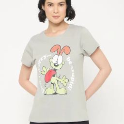 Clovia Grey Cotton Printed T-Shirt-image-42