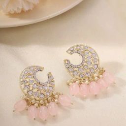 Priyaasi Pink Kundan-Studded & Beaded Contemporary Dangler Earring-27