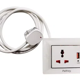 Palfrey Electric Extension Board - 1 Universal Socket and 1 USB Socket with 1.0 mm Heavy Duty 5 Meter Wire image 2