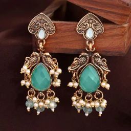 Priyaasi Green Artificial Stones Studded Contemporary Drop Earring-40