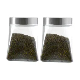 Femora Transparent Glass Square Kitchen Storage Jar With Airtight Steel Lid 800ml - Set of 2-picture-24