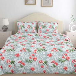 Haus & Kinder Orchid Bliss Blue & Pink 186 TC Cotton Double Size Bedsheet With 2 Pillow Covers-15