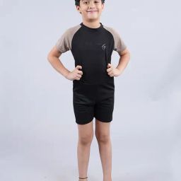 Kiddopanti Kids Black & Brown Solid Swimsuit-image-55