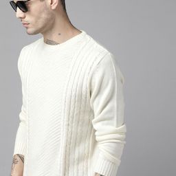 The Roadster Lifestyle Co. Men Off White Cable Knit Pullover-image-92