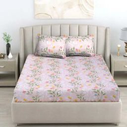 Haus & Kinder Blush Vineyard Pink 186 TC Cotton King Size Bedsheet With 2 Pillow Covers-image-78