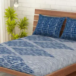 CORE Designed By Spaces Jubilance Blue Cotton 210 TC Bed Sheet Set-image-14
