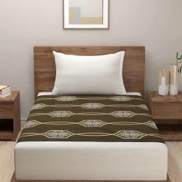 Swayam ZINNIA Printed Olive & White 240 TC Cotton Single Bedsheet with 1 Pillow Cover-image-80