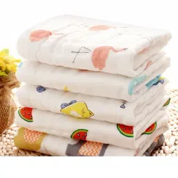Elementary Reusable Muslin Cotton Square Nappy Set Large Pack of 4 - Multicolor (Assorted Designs)-10