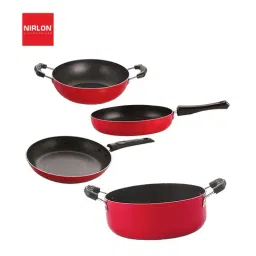 Nirlon Non-Stick Red Aluminium Gift with Bakelite H & le Set of 4 Pieces-17