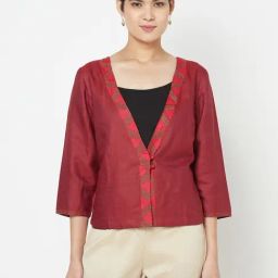Fabindia Red Embroidered Shrug-image-44