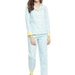 La Intimo Turquoise Printed Shirt With Pyjamas-image-21