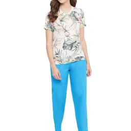 La Intimo Beige & Blue Printed T-Shirt With Pyjamas-picture-11