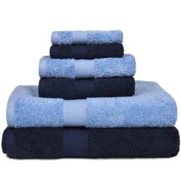 Haus & Kinder Self Sky Blue & Navy Blue 500 GSM Cotton Towel Combo - Set of 6-image-32