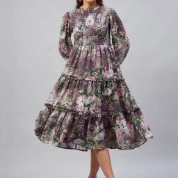 Rare Purple Floral Print Midi Dress-picture-47