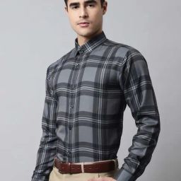 Jainish Grey Cotton Regular Fit Checks Shirts-image-13