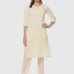 Biba Off-White Cotton Striped Straight Kurta-picture-19