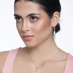 Estele Gold-Plated White Crystals Pearl Drop Pendant Set for Women-2