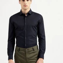 United Colors of Benetton Navy Slim Fit Textured Shirt-image-94