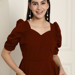 Tromko Sweetheart Neck Puff Sleeve Peplum Top-picture-9