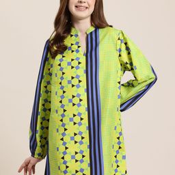 HERE&NOW Geometric Print Puff Sleeves Shirt-Style Dress-image-50