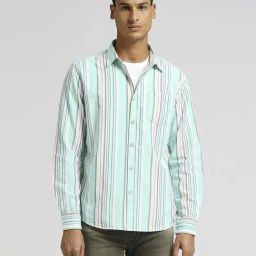 Pepe Jeans Aqua Blue Cotton Regular Fit Striped Shirt-image-43