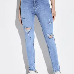showoffff SHOWOFF Light Blue Denim Distressed Mid Rise Jeans-picture-9
