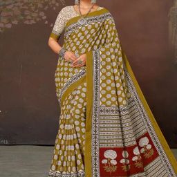 Satrani Multi Pure Cotton Printed Saree With Unstitched Blouse-image-70