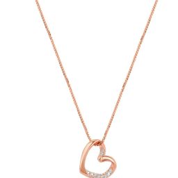 Zavya Love's Sparkle Heart With Cubic Zirconia Sterling Silver Rose Gold-Plated Pendant with Chain image 5