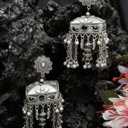 YouBella Silver Plated Oxidized Big Size Jhumki Earrings-image-70