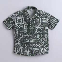 Fourfolds Boys Green Regular Fit Printed Shirt-image-25