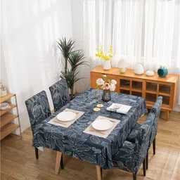 FAVRIA Set Of 5 Blue & white Printed Waterproof Table Cover With Chair Covers-14