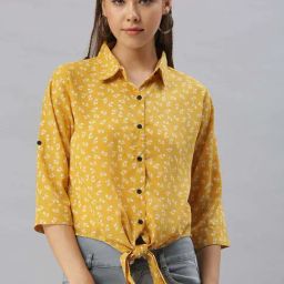 SHOWOFF Mustard Floral Printed Shirt-image-27